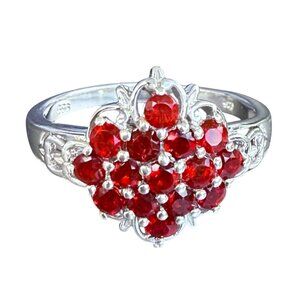 Sterling Silver Garnet Gemstone Cluster Ring Size 11